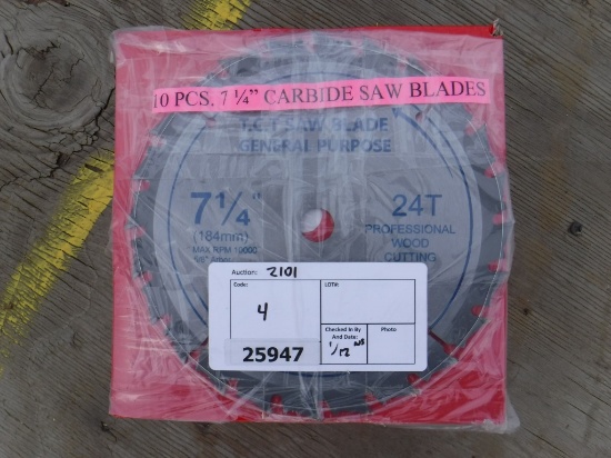 (10) Unused 2020 7 1/4" Carbide Saw Blades.