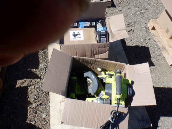 (2) Boxes of Ryobi Tools and Batteries.