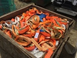 Crate of Ratcheting Tie-Down Straps & Rope.