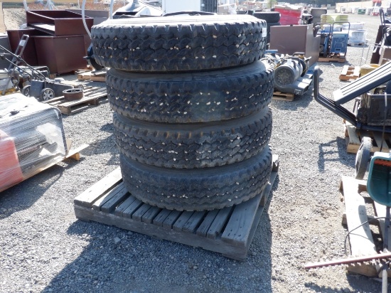 (4) Bridgestone 11R24.5 Truck Tires & Rims.