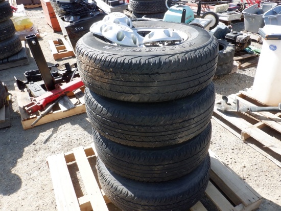 (4) Dunlop P245/75R16 Tires, Rims & Hub Caps.