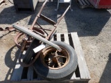 Pallet of Misc Items Including Wheel Barrow,