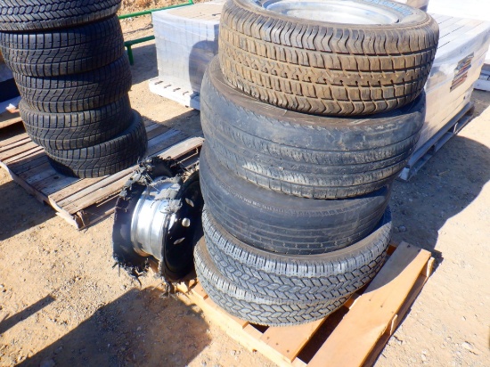 Pallet of (4) Rims, and (5) Misc Tires.