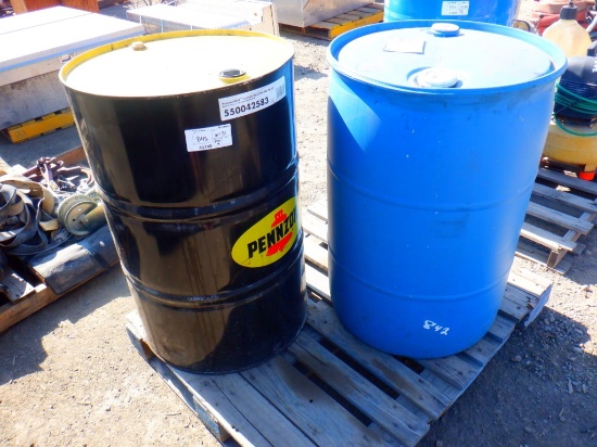Pallet of Metal & Plastic 55-Gallon Drums.