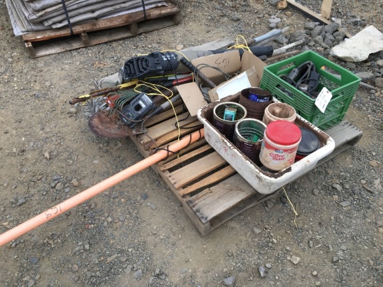 Pallet of Misc Tools, Including Nails, Screws,