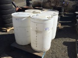 (4) 55 Gallon Plastic Barrels.