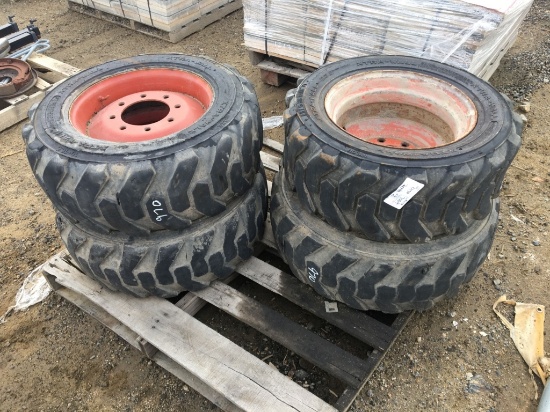 (4) 10-16.5 Foam Filled Skid Steer Tires & Rims.