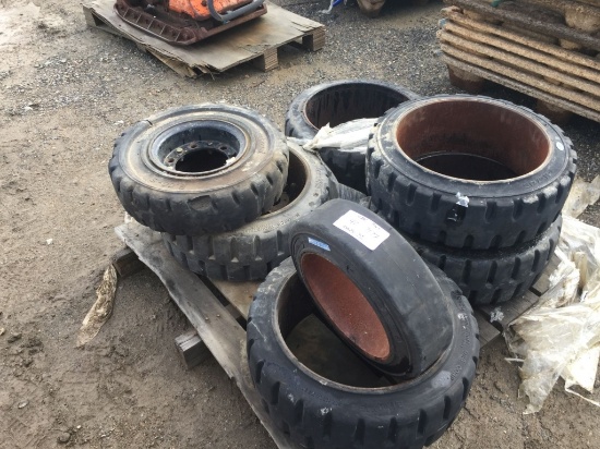 Pallet of Misc Solid Forklift Tires.