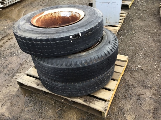 (3) 9.00-20 10 Ply Nylon Tires & Rims.