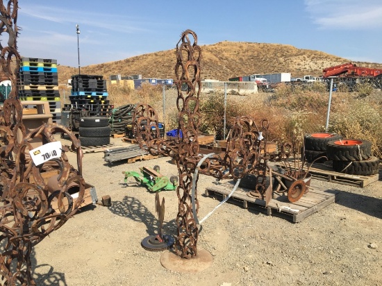 Horseshoe Saguaro Cactus Statue & Rooster Statue.