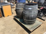 (2) Wooden Wine Barrels w/Metal Stand.