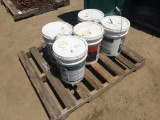 Pallet of (5) 5-Gallon Plastic Paint Containers.