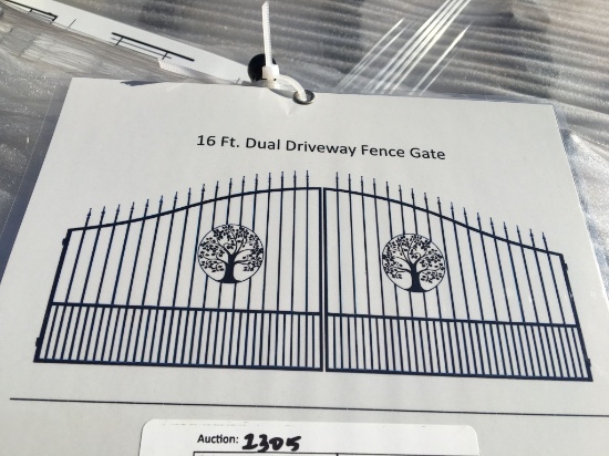 Unused 16ft Bi-Parting Wrought Iron Gate w/Tree