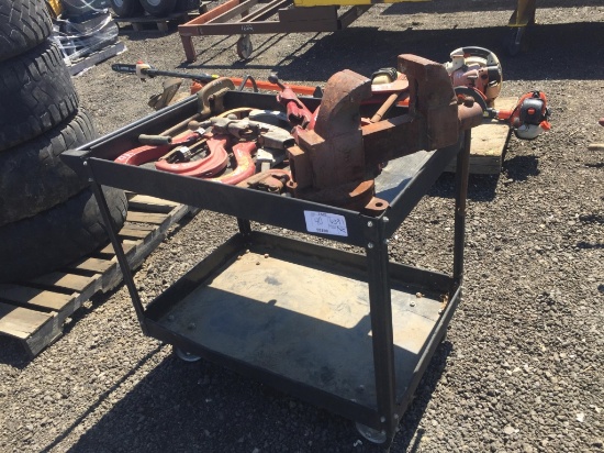 2-Tiered Metal Cart of Misc Items, Including Vice,