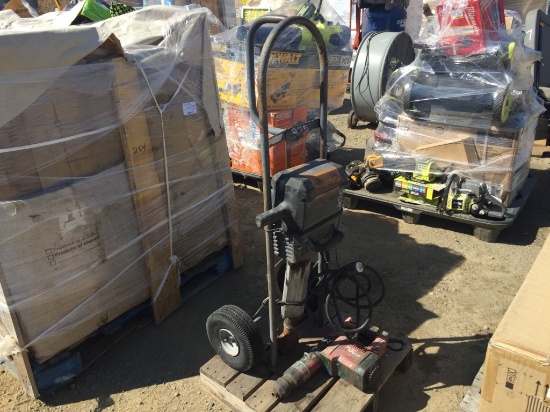 Pallet of Wacker Jack Hammer, Hand Cart and Drill.