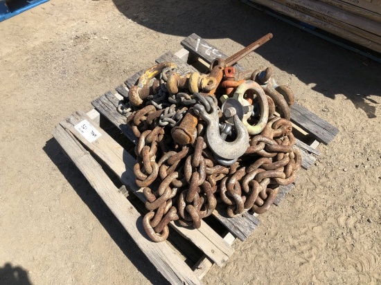 Pallet of Misc Chains, Hooks & Shackles.