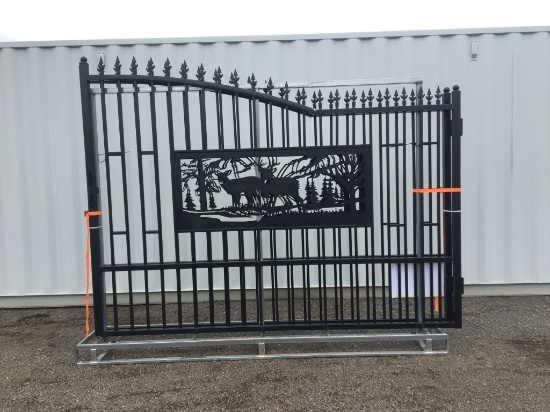 Unused 20ft Bi-Parting Wrought Iron Gate w/Deer