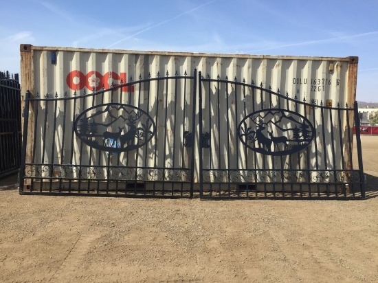 Unused 20ft Bi-Parting Iron Gate w/Deer Motif.