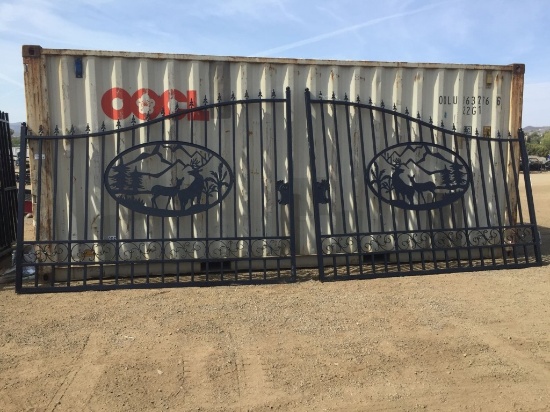 Unused 20ft Bi-Parting Iron Gate w/Deer Motif.