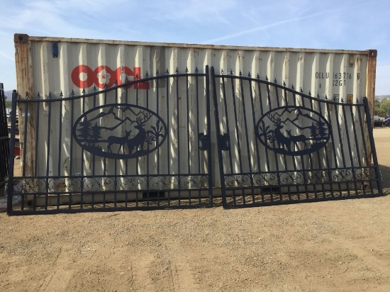 Unused 20ft Bi-Parting Iron Gate w/Deer Motif.