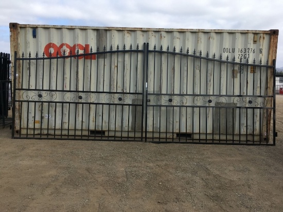 Unused 20ft Bi-Parting Iron Gate w/Swirl Motif.