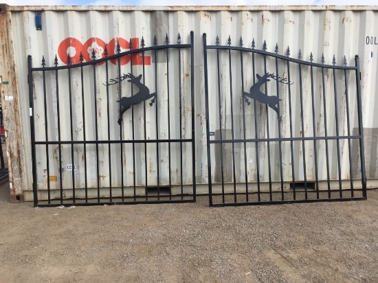 Unused 14ft Bi-Parting Iron Gate w/Deer Motif.