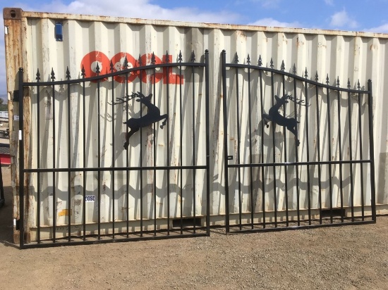 Unused 14ft Bi-Parting Iron Gate w/Deer Motif.