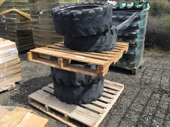 (4) Misc Solid Tires & 8-Lug Rims,