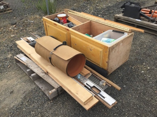 Pallet of Misc Items, Including Wooden Chest,