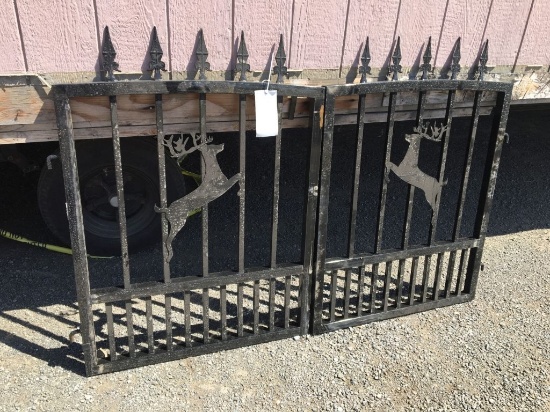 Unused SKLP 6ft Bi-Parting Iron Gate w/Deer Motif.