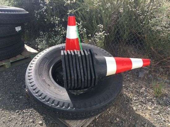 Stack of Safety Cones, and (2) West Lake Tires.