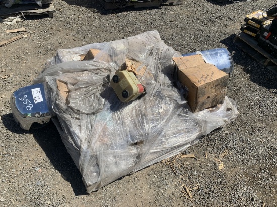 Pallet of Misc Items, Including Chrome Bumper,
