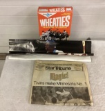 1987 Twins world Series Memorabilia, Wheatie Box, Star Tribune paper, Kirby Puckett, Scott Erickson