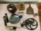 Box Full of Vintage Items including Butter Press, Straight Edge Razor, and more