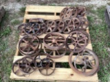 Pallet of Various Size Steel Wheels and Cranks
