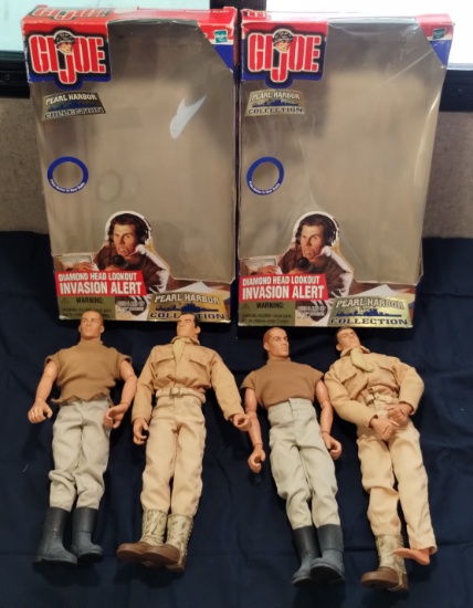 Lot of (4) 12" GI Joe Figurines (Pearl Harbor Collection) + Two Boxes