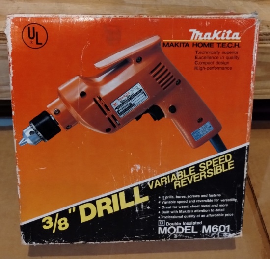 Makita 3/8" Corded Drill Variable Speed Reversible Model M601 + Original Box