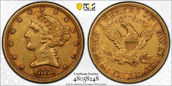 1880 Liberty Head Gold $5 Coin PCGS XF45