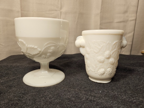 Lot of (2) Antique Milk Glass Cups Goblets