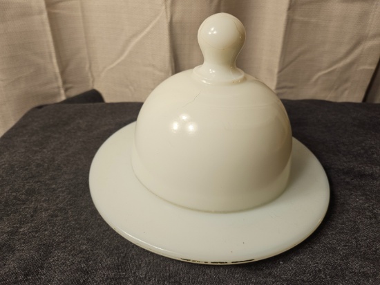 Antique Milk Glass Covered Butter Dish