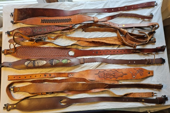 Big Lot of Brown Leather Rifle Slings with Swivels
