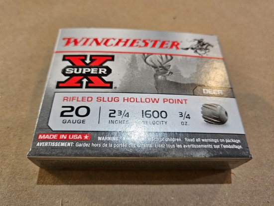 Winchester Super X Rifled Slug Hollow Point 20 Gauge 2 3/4" 3/4 Oz.