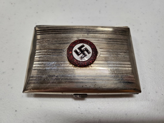 Nazi Metal Cigarette Case w/ Swastika Emblem