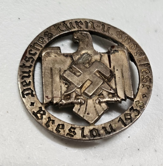 Original Third Reich DRL Gymnastic Sportfest Badge Beslau 1938 Nazi Germany
