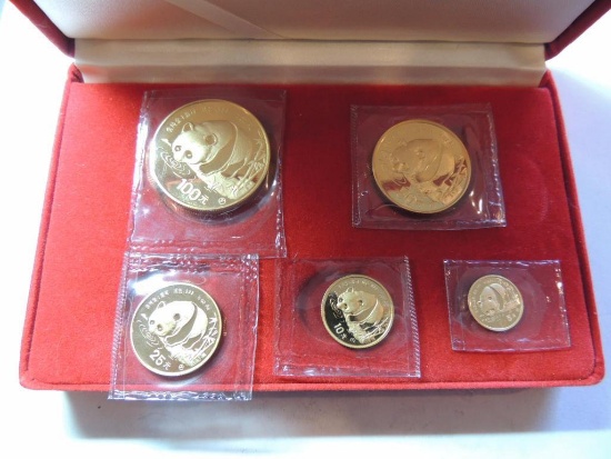 1987 China Gold Panda Five Coin Set