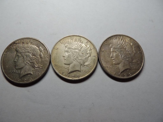 Three Silver Peace Dollars