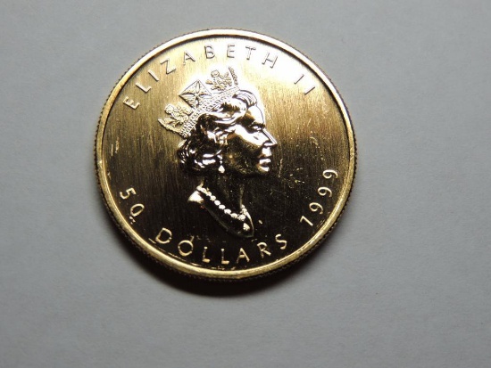 1999 $50 One Ounce Gold Canadian Maple Leaf