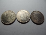 Three Silver Peace Dollars