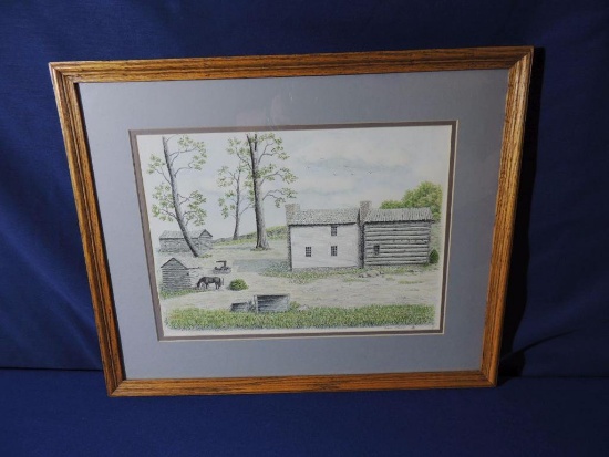 Elva Davis signed print of a Farm Scene