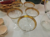 Set of Five Gold Rim Water Glasses